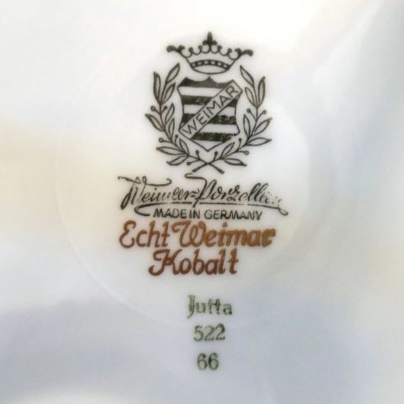 Vintage Jetta Cobalt Blue Gold Leaf Round Platter Bowl w/stand WEIMAR PORCELAIN - Picture 10 of 11